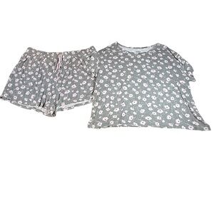 JOYSPUN-Women's Gray Floral Print 2-Piece Pajamas Set Size 3X